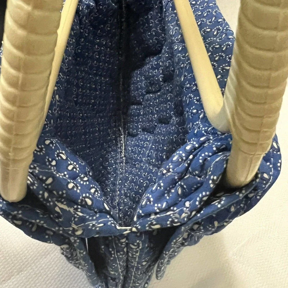Vintage 60’s-70’s BOHO Blue Beige Quilted Handbag Purse Lucite Top Handles